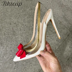 Tikicup Summer Cute Bow 12cm sandalo donna bianco Sexy Slingback scarpe con tacco alto Sexy Ladies Party décolleté a spillo con punta a punta