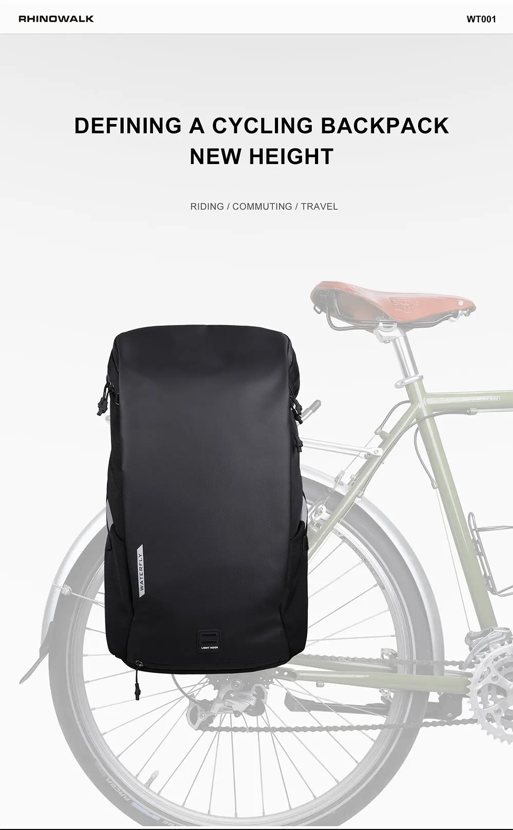 Rhinowalk 22L Wasserdichte Fahrrad Pannier Tasche Tragbare Radfahren Rucksack Fahrrad Hinten Rack MTB Stamm Tasche Pack Gepäck Tragen – Detail 1