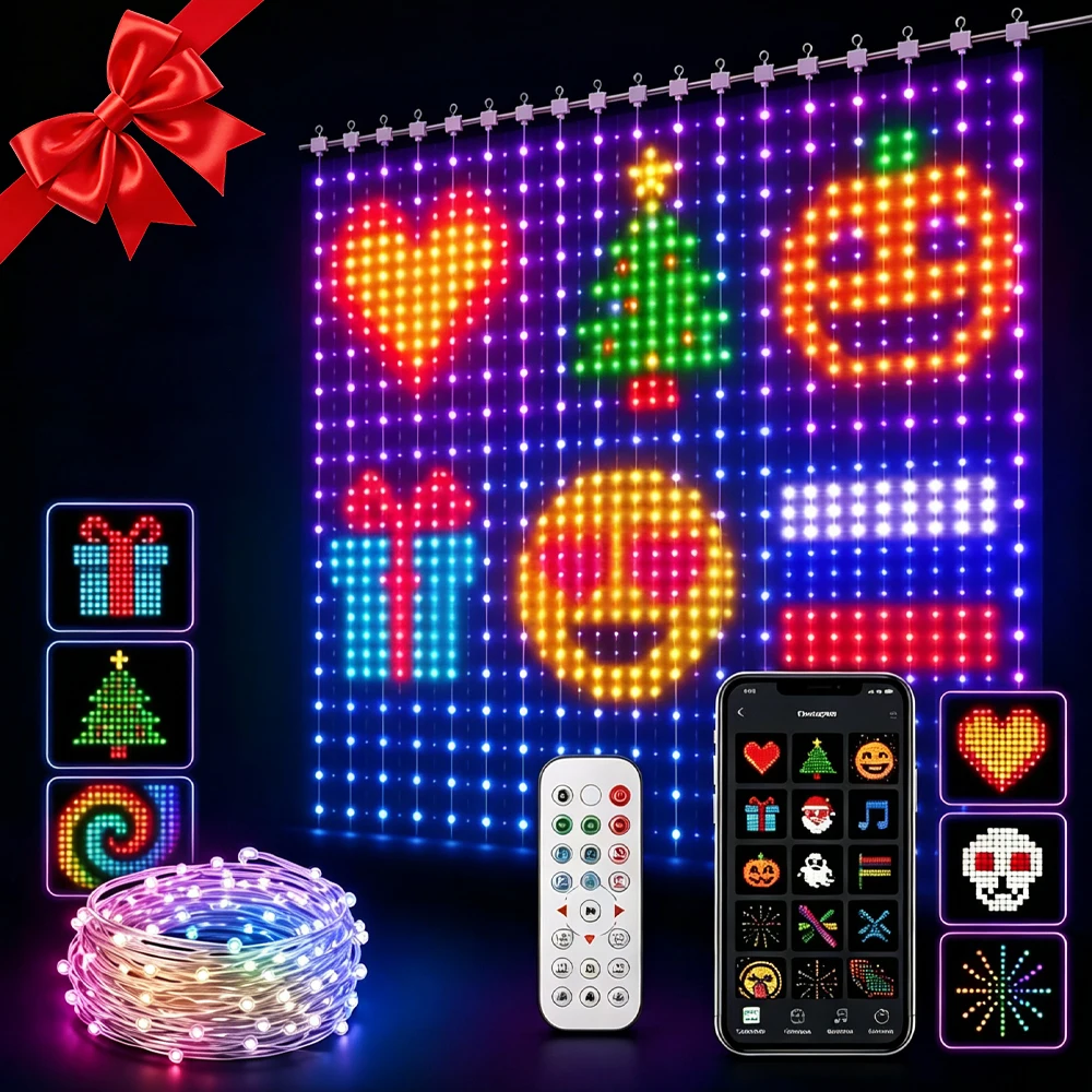400LED Smart Curtain Light APP Control RGB Dimmable DIY Pattern Music Ambient Lighting For Home Holiday Party Christmas Decor