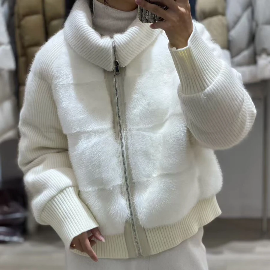 Kasjmierwol Nertsen donsjassen Kort natuurlijk bont pufferjack met kraag Bomberjack Luxe winterdonsjas voor dames