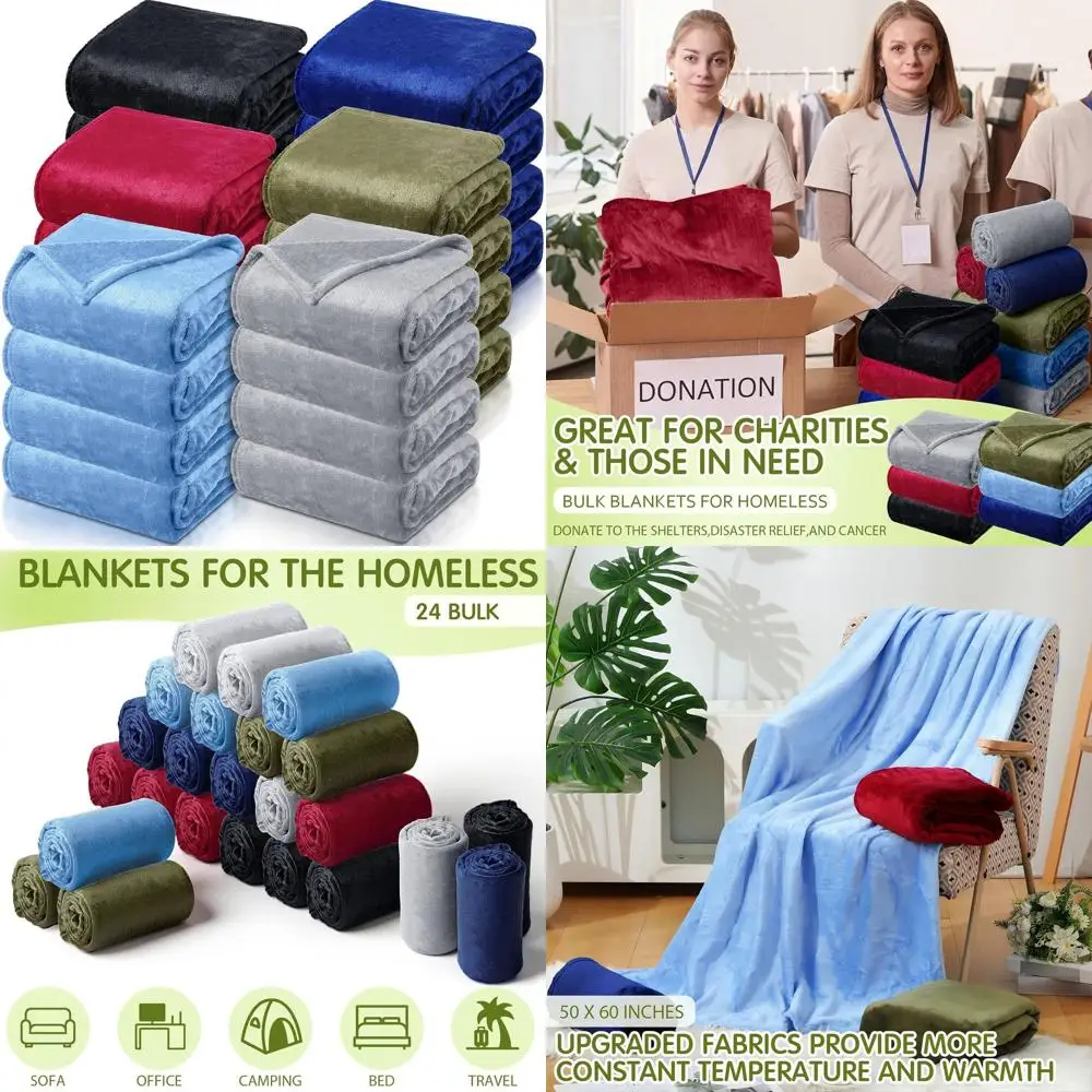 

24-Piece Set of Plush Flannel Fleece Blankets - Ideal for Homeless Shelters, Donations, and Warmth