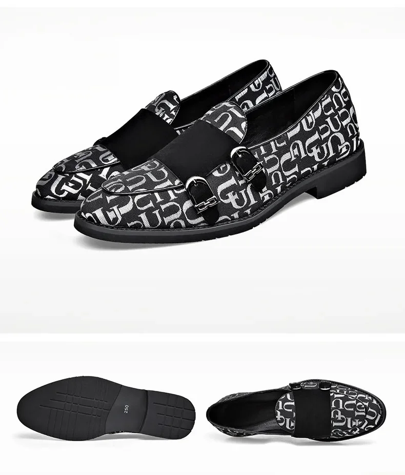 Big Size Men Casual Shoes Spring Letter Print Business Leisure Dress Shoes Street Cool Retro Style Slip-on Monk Shoes