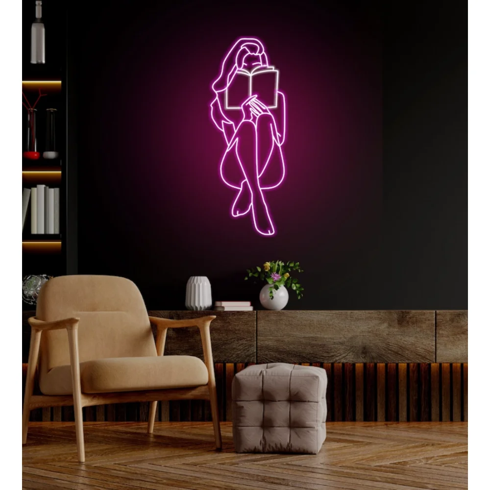 Woman Reading Neon Signs Bookish Led Sign Book Lover Gifts Neon Lights For Wall Abstract Art Bedroom Decor Minimalism Art