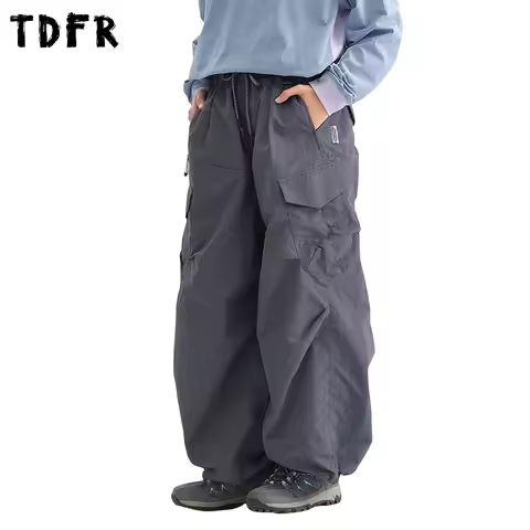Multi-Pocket Cargo Joggers Pants Mens Solid Color Safari Style Elastic Waist Loose Wide Leg Functional Trousers Men