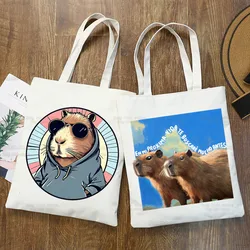 Cute Capybara Cartoon Kawaii Shopper Bag stampa Canvas Tote Bag borse donna borsa Harajuku borse a tracolla