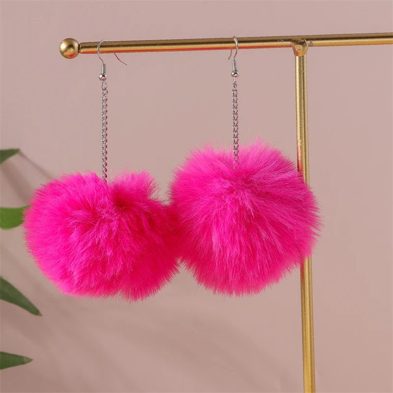 Trendige bunte große Plüsch-Kugel-Ohrringe für Frauen und Mädchen, Party, Festival, Schmuck, Geschenke – Detail 10