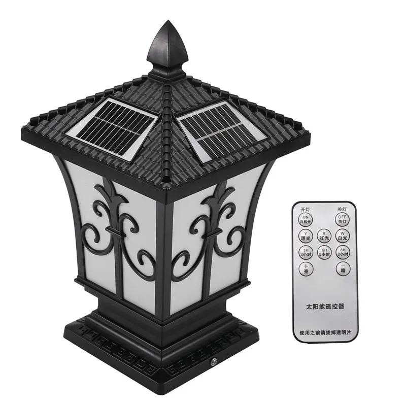 ABKJ-Solar Lamps Outdoor LED Post Light Dusk To Dawn Solar Pillar Light Vintage LED Exterior Lighting Fixture
