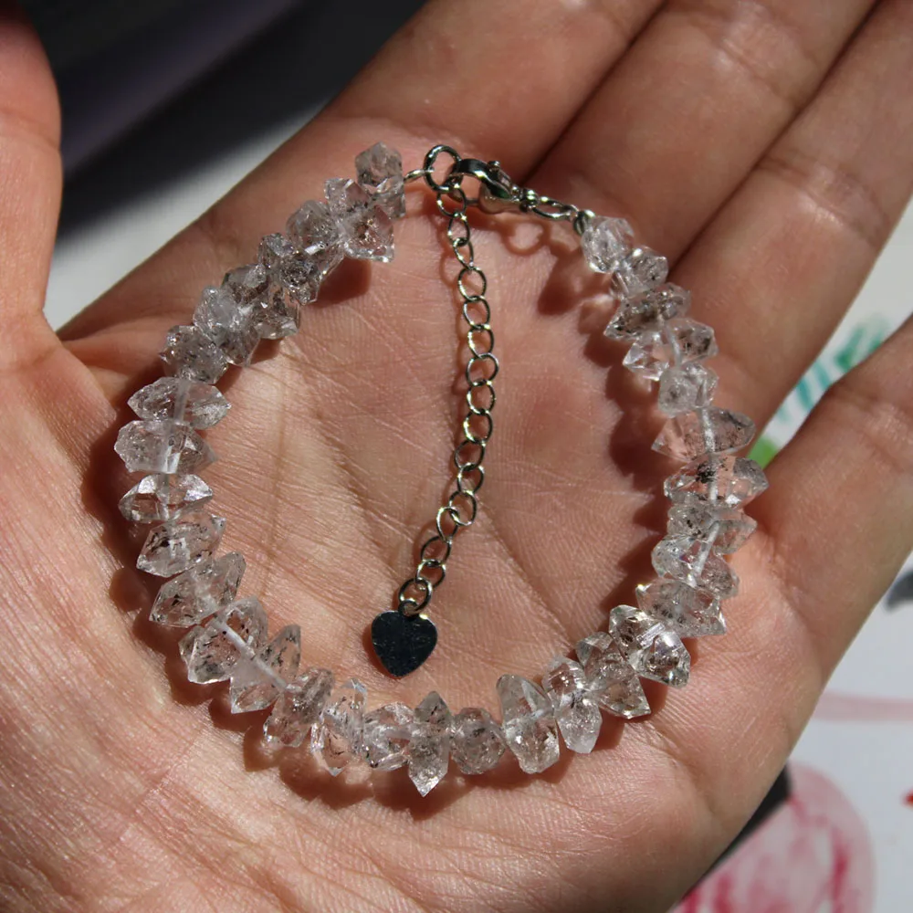 High Quality Rough Natural Double Terminated Herkimer Rock Stone Spirit Crystal Bracelet For Healing