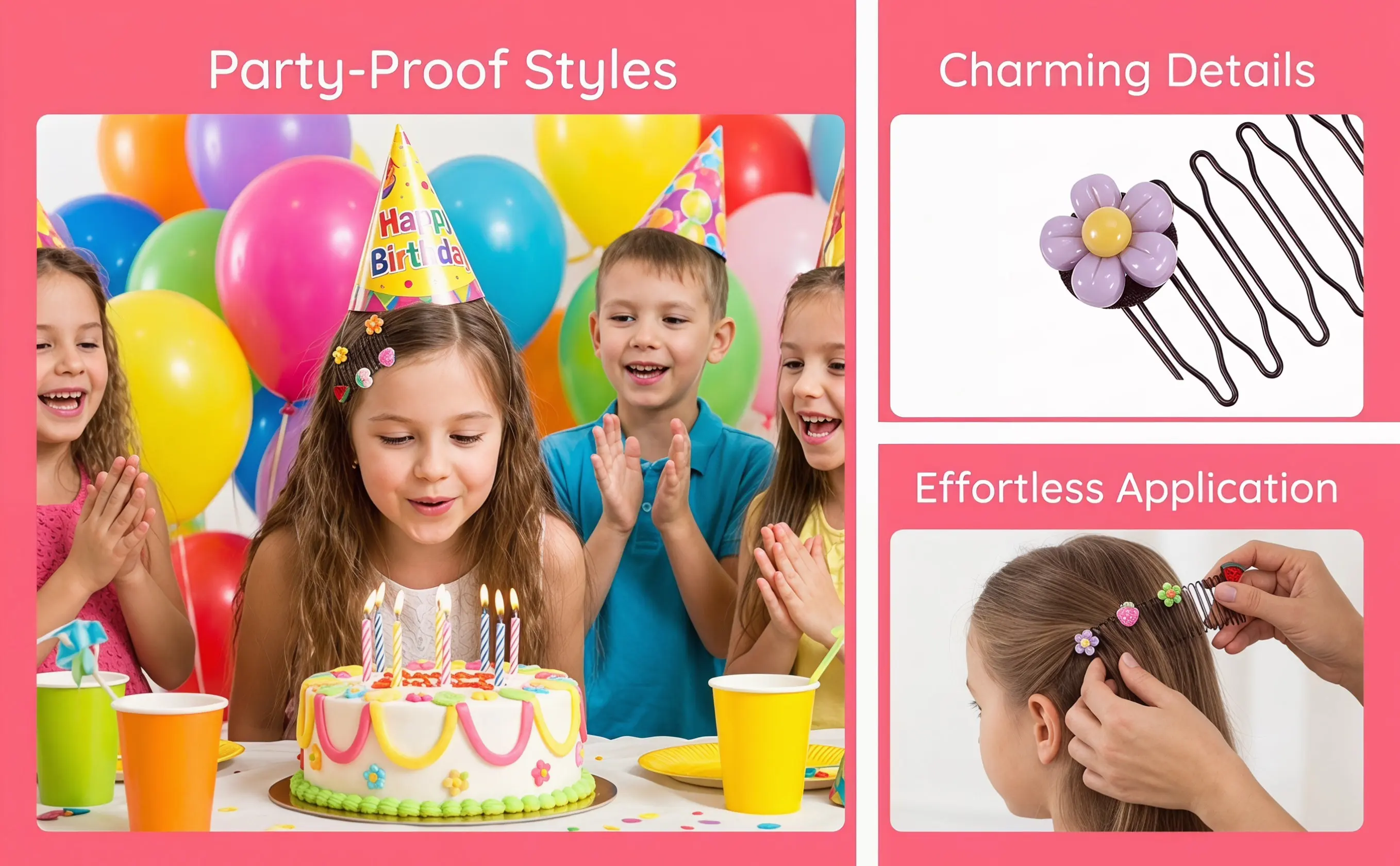 Invisible Hair Comb for Kids – 2pcs Broken Hair Fixer with Flower Fruit Design Hairpin Styling Accessory