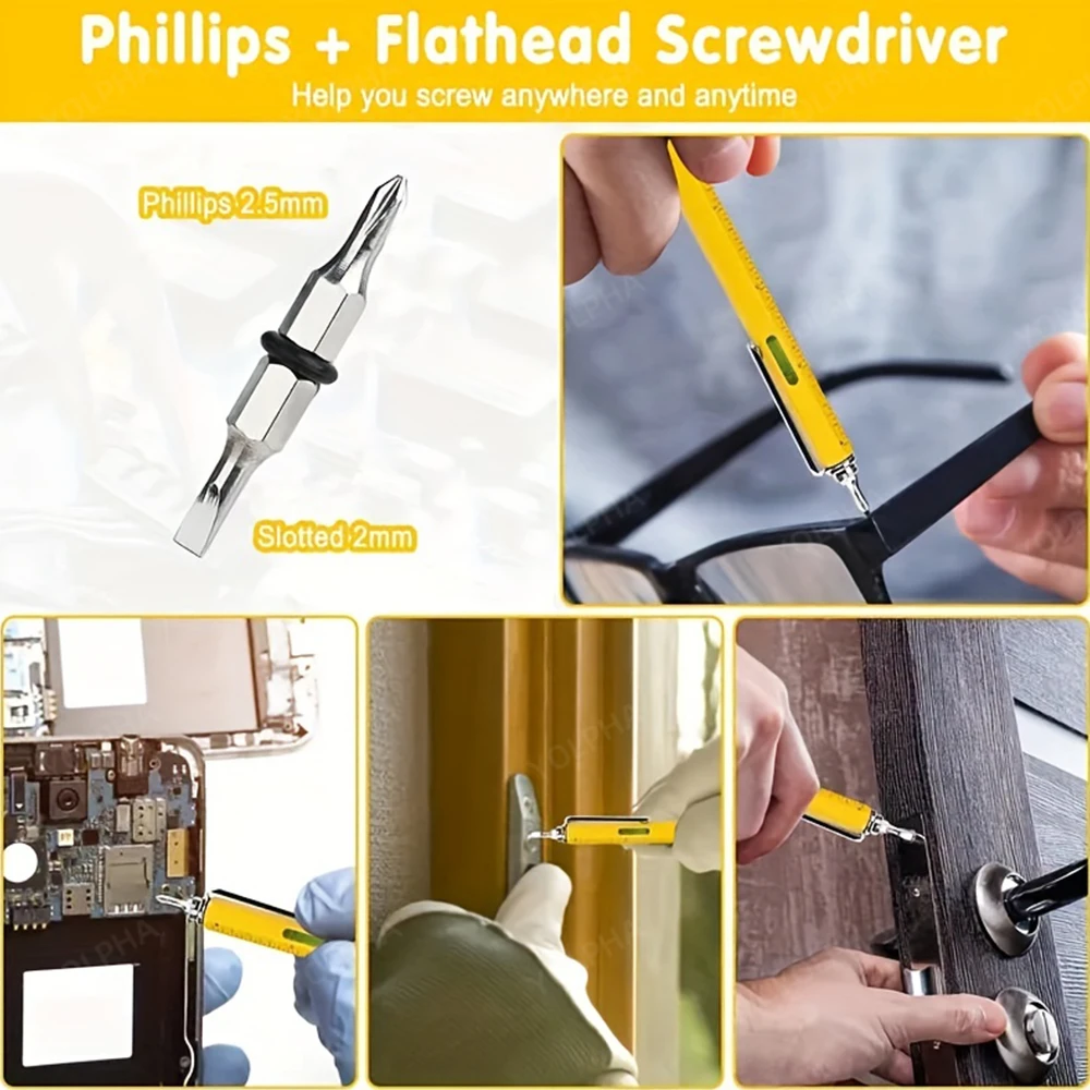 7 in 1 Multitool Pen Aluminum Touch Screen Stylus Screwdriver Spirit Level Ruler Ballpoint for Outdoor Camping Gadgets Men Gifts