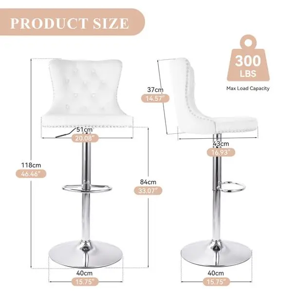 طقم مقاعد بار مخملية مكون من قطعتين مع مسند ظهر - دوار ومسند للقدمين - ارتفاع عداد 30 بوصة #6