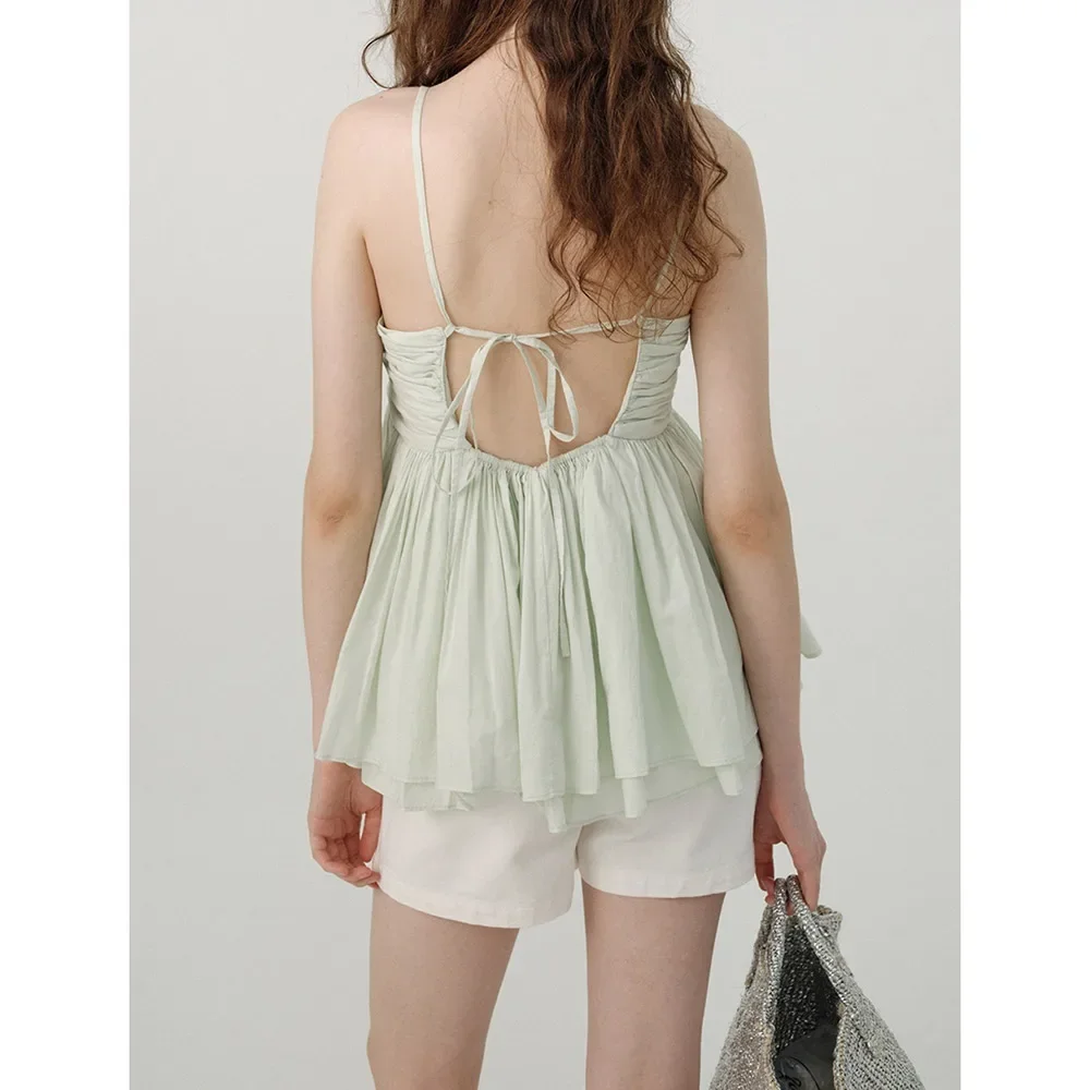 Women's 24ss Summer New B@r* Ruffle Ruffles Sheath Camisole Sexy Sleeveless Hot Y2k Tops Sexy Accessories