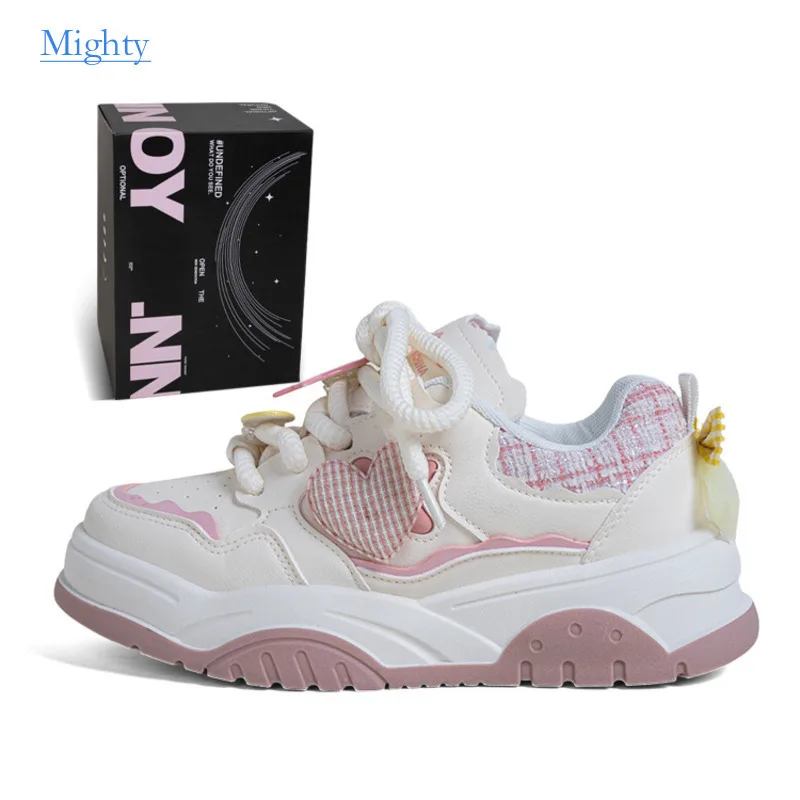 

OYNN YOUNG 2024 Soft Shoes Girl Cute Big Head Off White Flat Shoes Platform Pumps Tenis Versatile Skateboard Women Sneakers