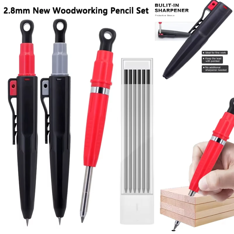 

2pcs/set New 2.8mm Solid Carpenter Pencils Set, Plastic Pen Cap, Professional Design Deep Hole Woodworking Marker Pencil Tool