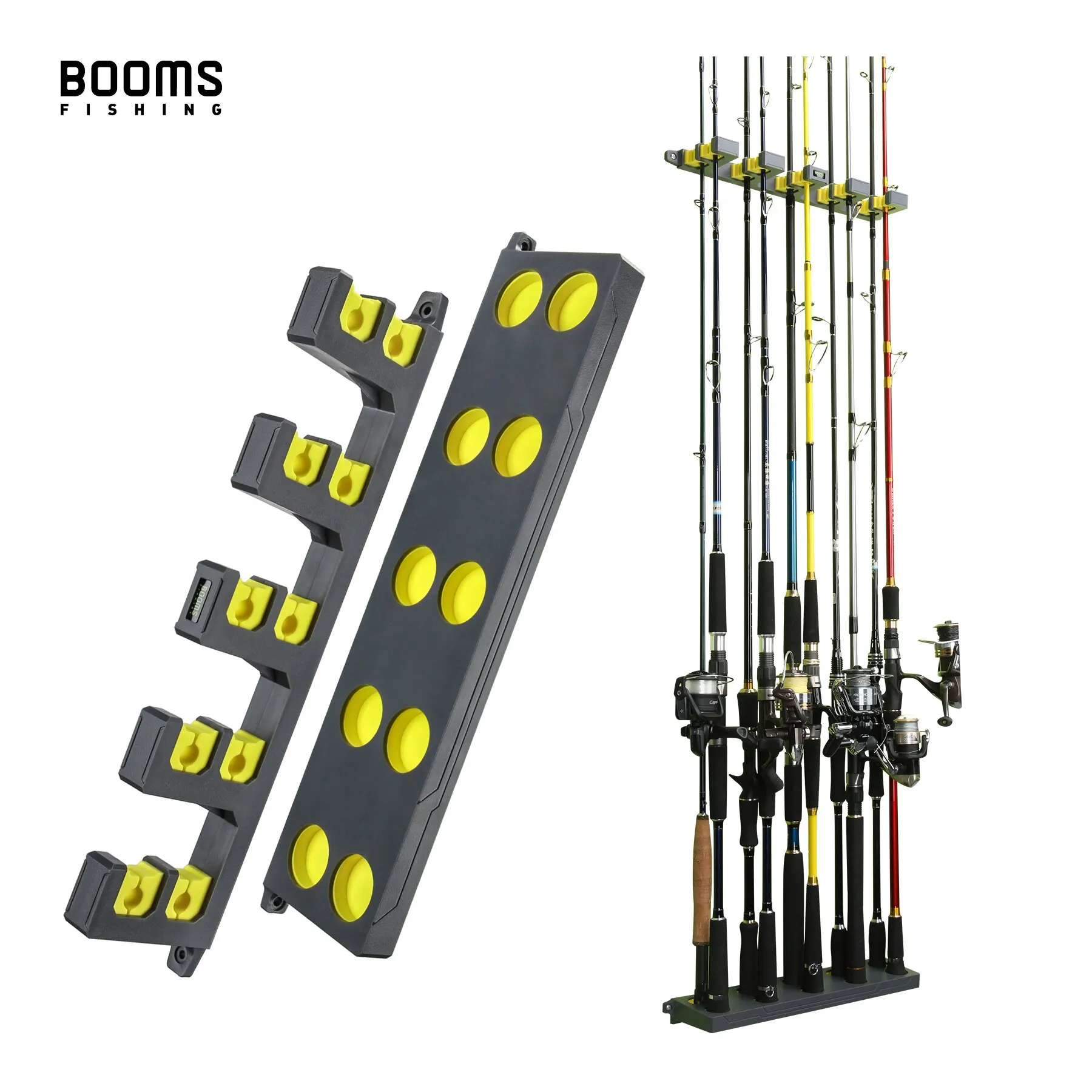 Booms Fishing WV4 Rod Holder Up to 10 Rods Vertical and Horizontal on Wall Protect Storage Pole Rack Fishing Tools Accessories