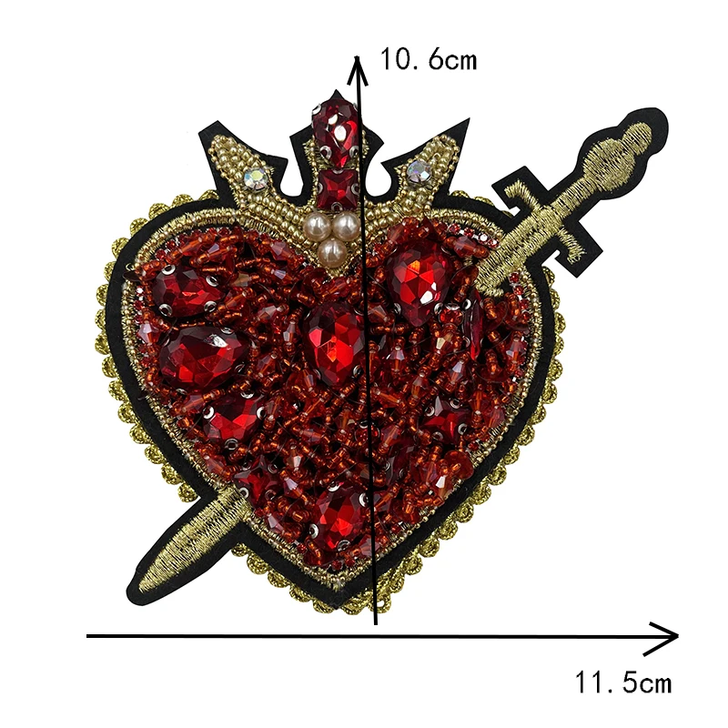 Rhinestone Bead Red Heart Jesus Patch for Clothing Embroidered Appliques Sew on Cross Virgin Badges Stripes Stickers on Clothing