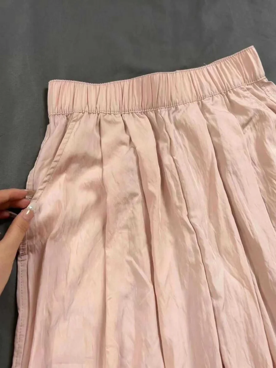 Damskie spodnie z wysokim stanem, luźne, codzienne, różowe, letnie, super wyszczuplające, zwiewne, z szerokimi nogawkami, prosty krój, długość do podłogi.