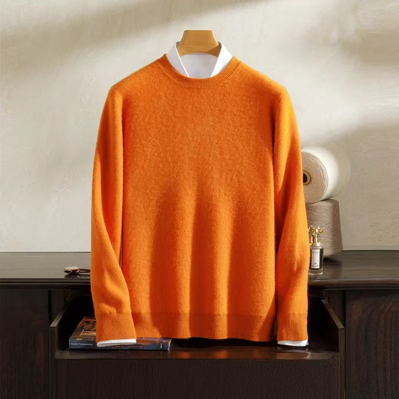 Autumn And Winter New Solid Color Round Neck Wool Knitted Bottoming Shirt Men's Long Sleeve Loose Warm Cashmere Sweater