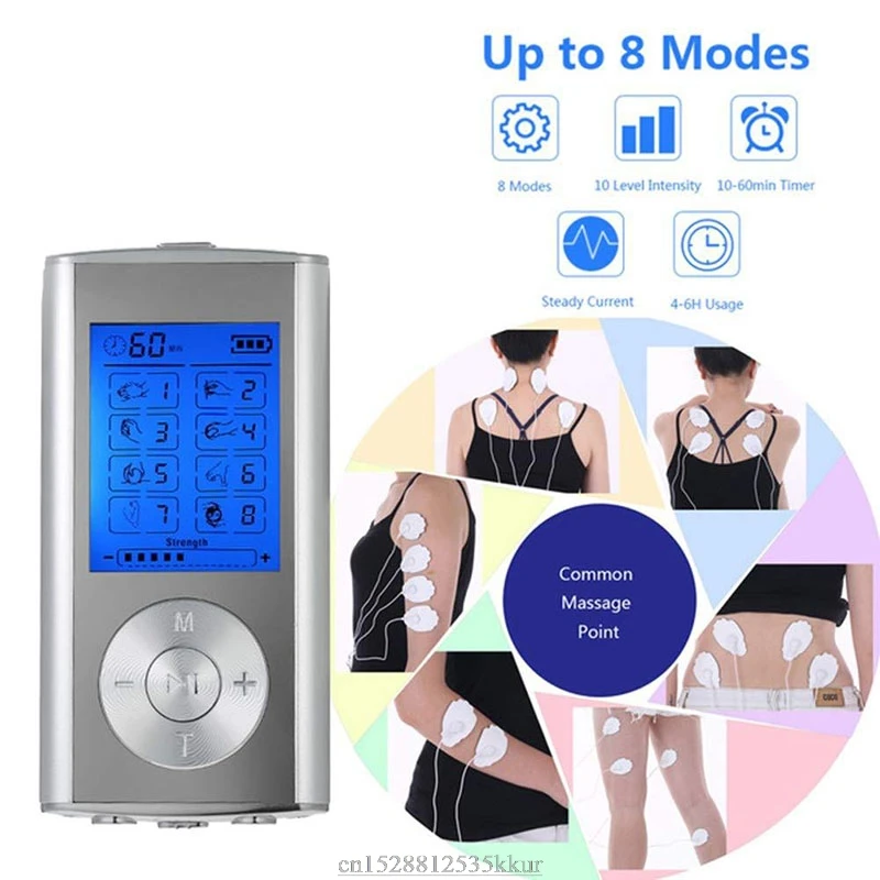 Mini Digital Dual Tens Massager Massager 8 Modes Electrode Pulse Acupuncure Stimulator For Muscle Joint Aches Back Pain Relief