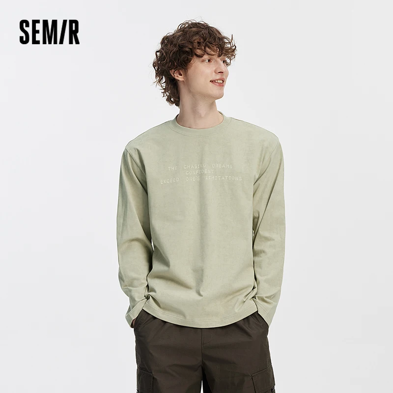 

Semir Men Cotton Loose Printed Long Sleeve Base Shirt 2025 Autumn Menswear Clothing T-Shirt Soft Cotton Printed Design
