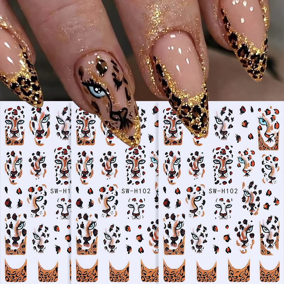 3 Stück Leopardenmuster Nagelaufkleber Retro Gold Leoparden Französisches Design Nagelsticker DIY Maniküre Deko Festliche Nagelzubehör Herbst