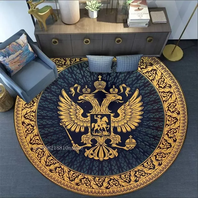 Double-Headed Eagle Rugs Orthodox Eagle Round Carpet Byzantine Eagle Symbol Bath Rug Comfort Room Bathroom Mat Non-Slip Doormats