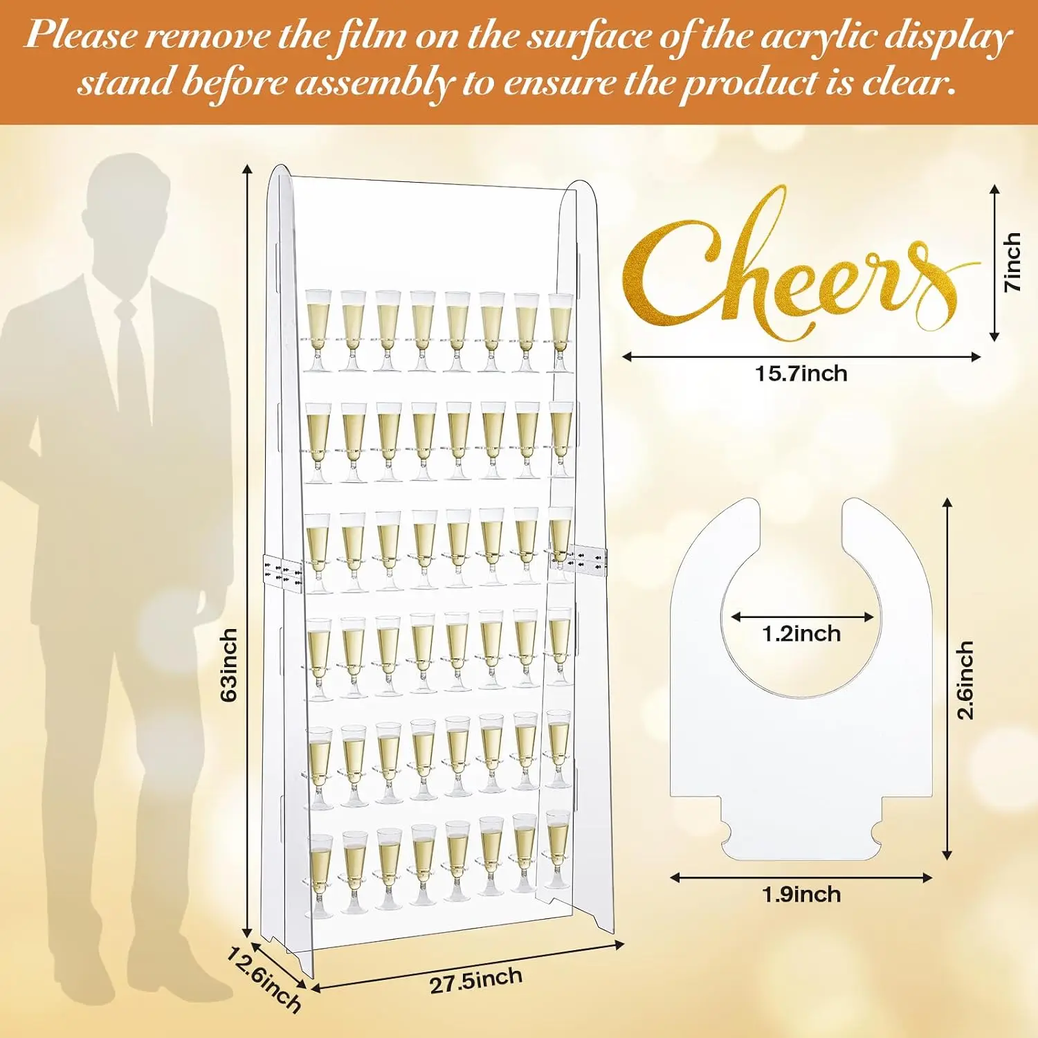 5 Ft 6 Tier Acrylic Champagne Wall 50 Plastic Flute Holds 48 Cups
