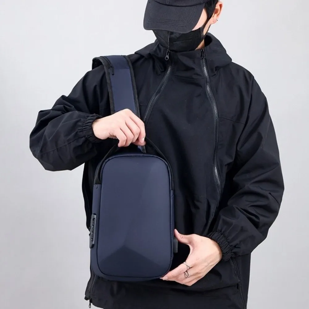 

Oxford Cloth Men's Chest Bag USB Charging Port Adjustable Strap Password Sling Bag Anti-theft Multi-storey