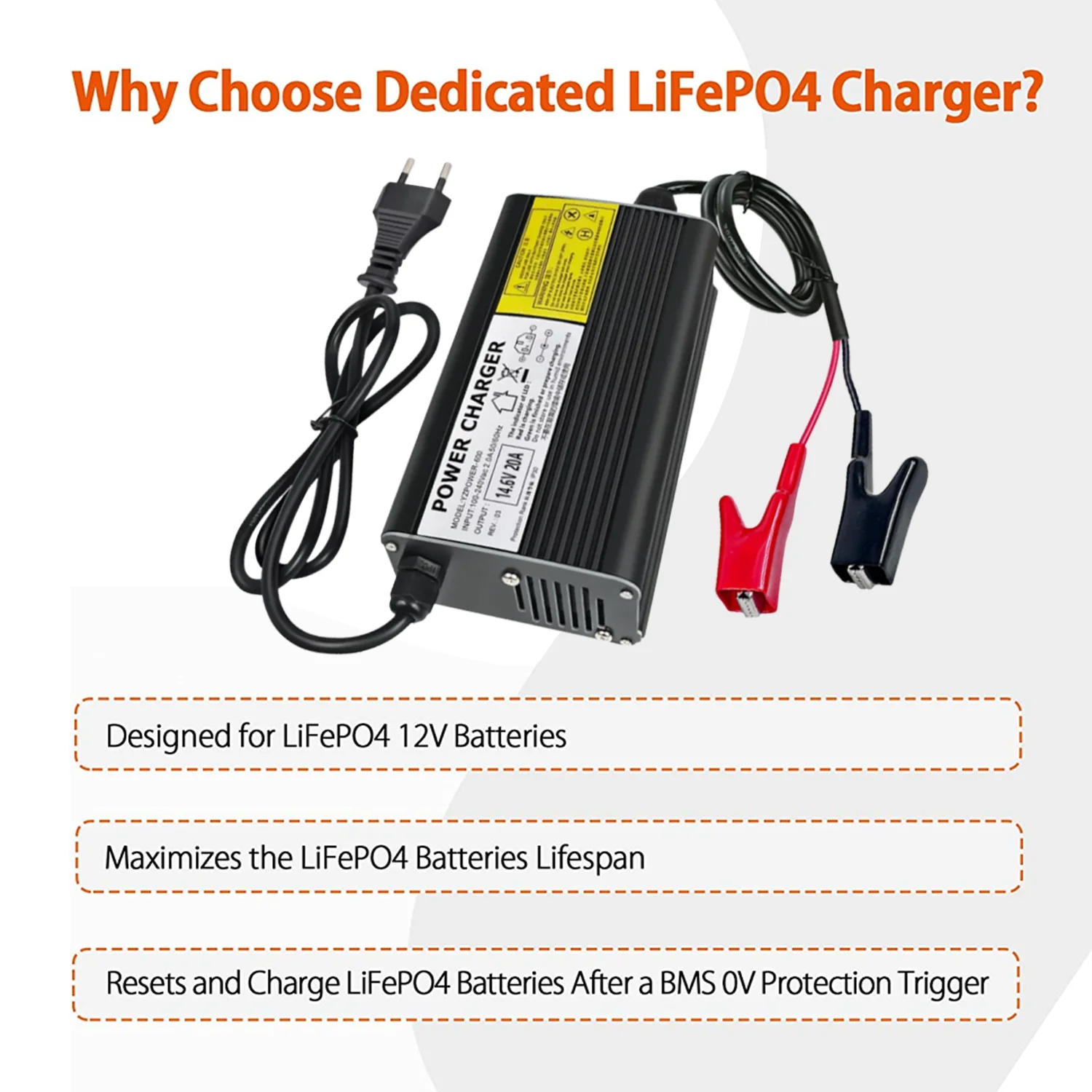 12V 20A Lithium Battery Charger 110-220V 4S 14.6V LiFePO4 Charger for 12V 50Ah 100Ah 200Ah 300Ah iron phosphate Battery Pack