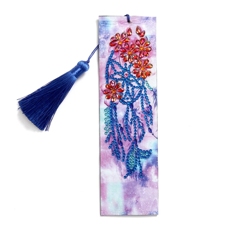 DIY Diamond Painting Bookmark, Painting By Numbers Kit, Embroidery Painting Tassel Leather Bookmark Set,Flower