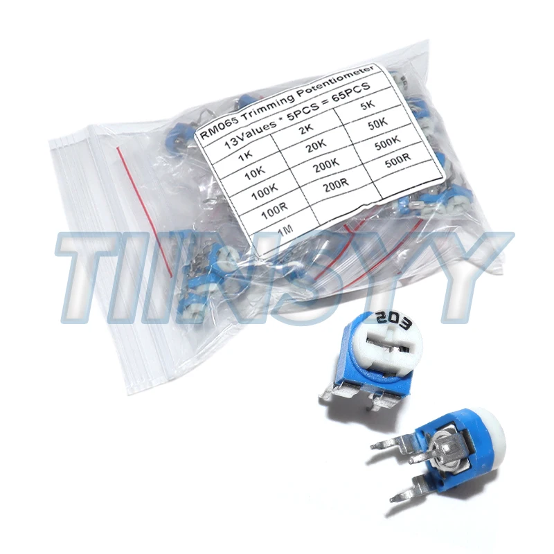 65PCS New Trimming Potentiometer RM-065 top adjustment 100R-1M RM065 WH06-2 Variable Resistors Assorted Kit 13Type*5pcs