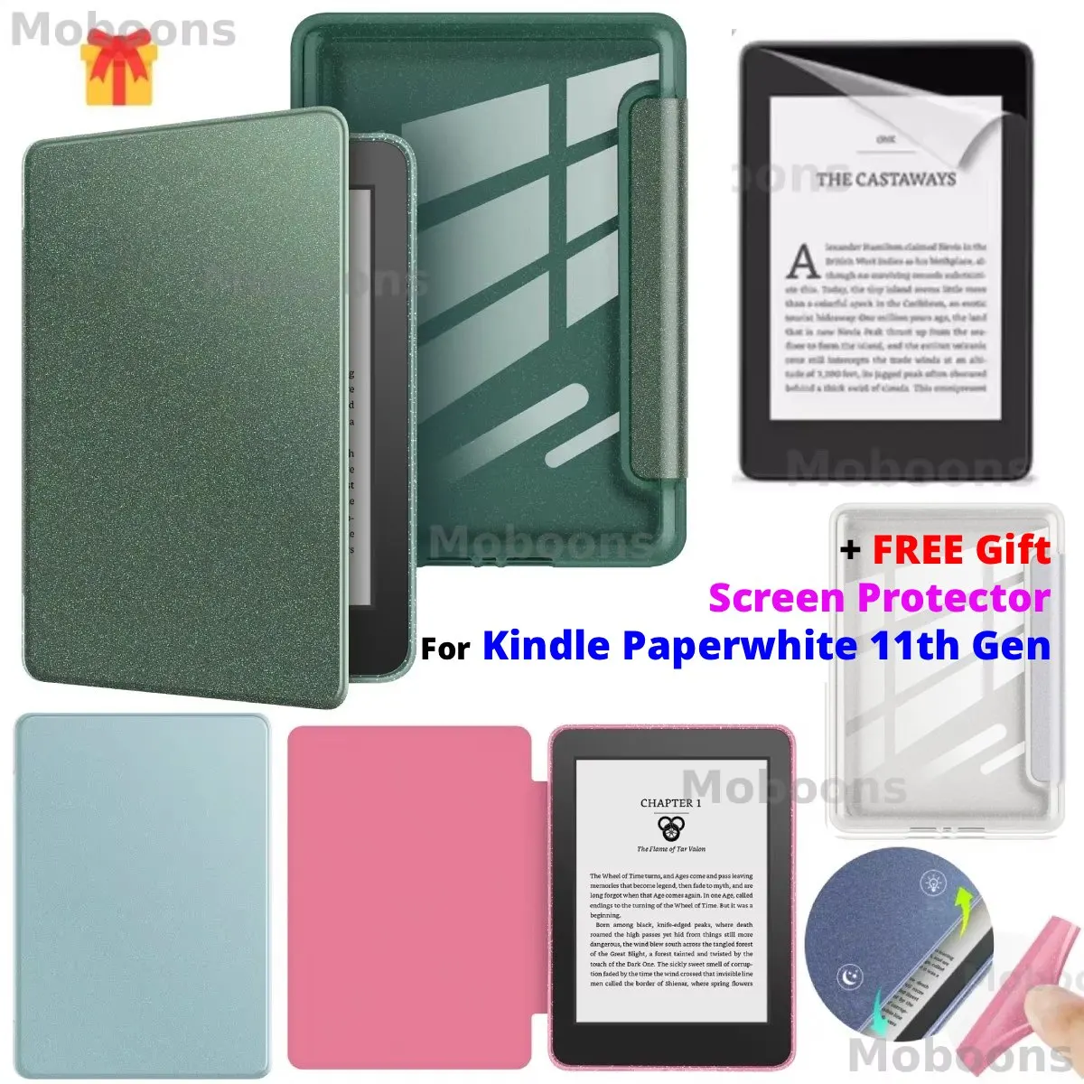 For Kindle Paperwhite 11th Generation Glitter Case + Screen Protector Sleep/Wake PU Magnetic 6.8'' M2L3EK M2L4EK Acrylic Case