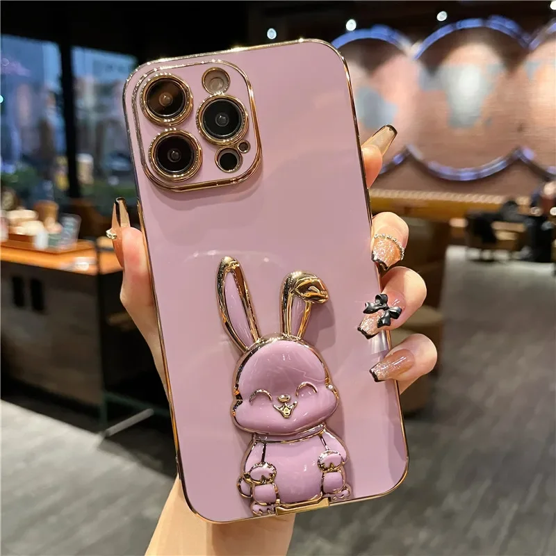 Cute Rabbit Bracket Holder Plating Case For Huawei Honor 10 10i 20 20S 30 30S 50 Lite 60 SE 70 80 GE GT 90 Pro Protective Cover