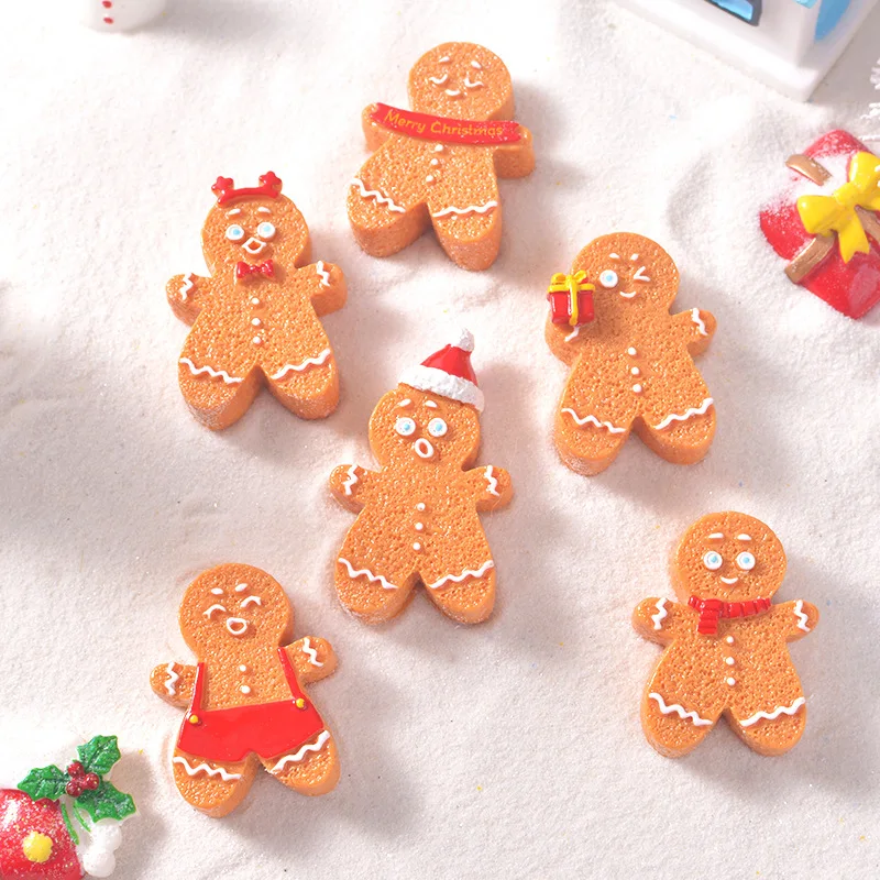 Kawaii Christmas Gingerbread Man Cookies Resin Flatback Scrapbook Cabochon Art Supply Decoration Charm Crafts accessories