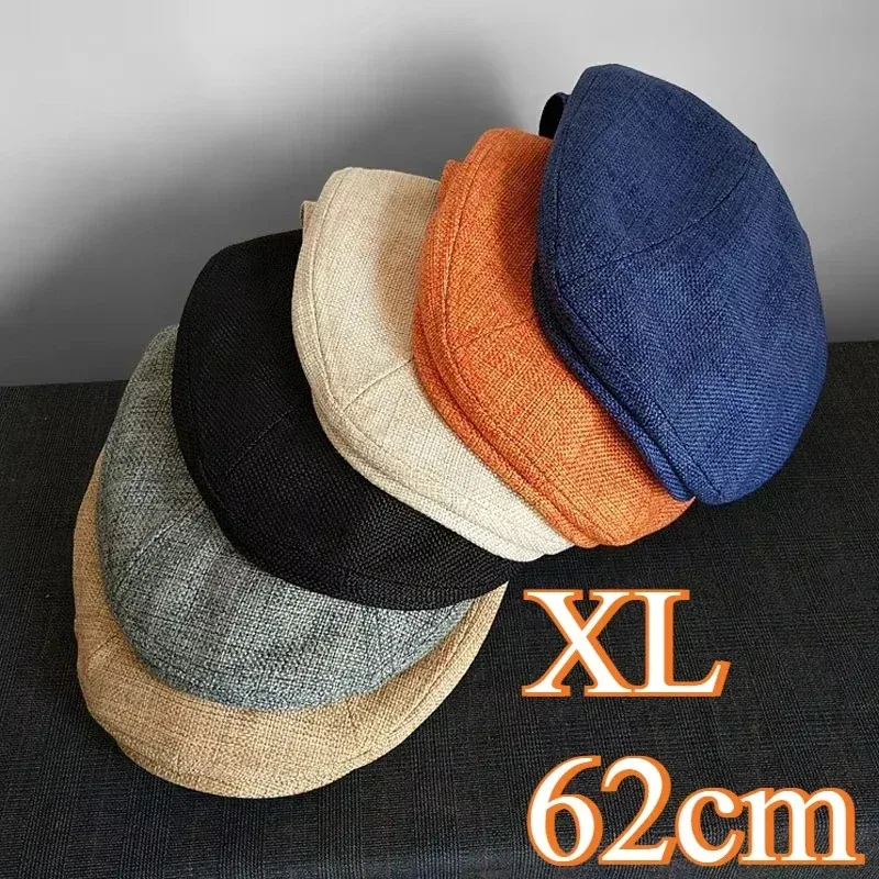 

Big Size Summer Linen Beret For Men Breathable Newsboy Hat Vintage Forward Hat Female Painter Hat Casual Flat Caps L/XL