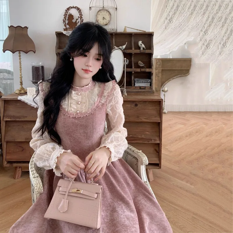 Nouvelle Robe Longue de Soirée Chic Style Palais pour Femme, Effet Deux Pièces Vintage Français, Amincissante et Élégante, Collection Printemps 2026