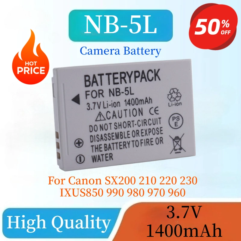 

New High Quality NB-5L Digital Camera Battery 3.7V 1400mAh Suitable for Canon SX200 210 220 230 IXUS850 990 980 970 960