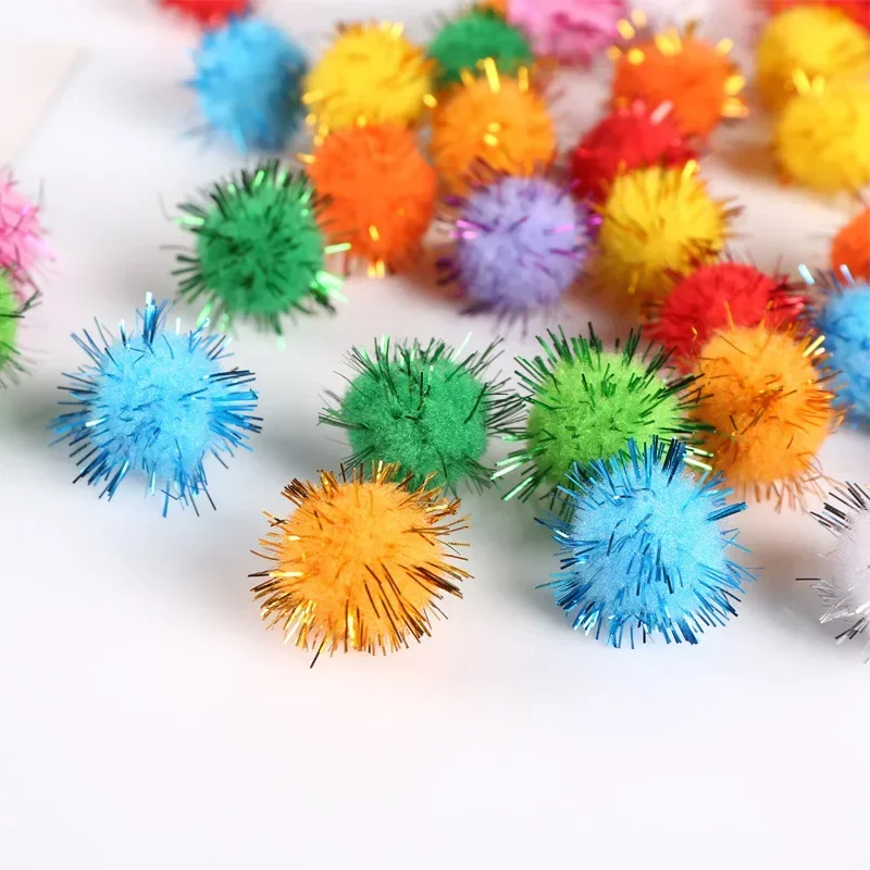 10/30MM Colorful Glitter Pompom Plush Christmas Decor Handmade Material Soft Fluffy Scallion balls for DIY Kids Toys Accessories