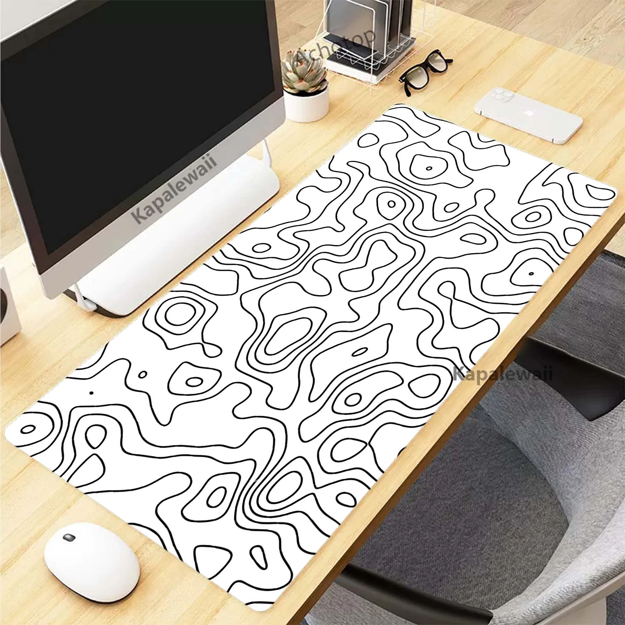 Imagem -02 - Mapa Topográfico Preto e Branco Art Gaming Mousepad Gamer Mousemat Tapete de Rato Desk Pad Tapete de Teclado pc