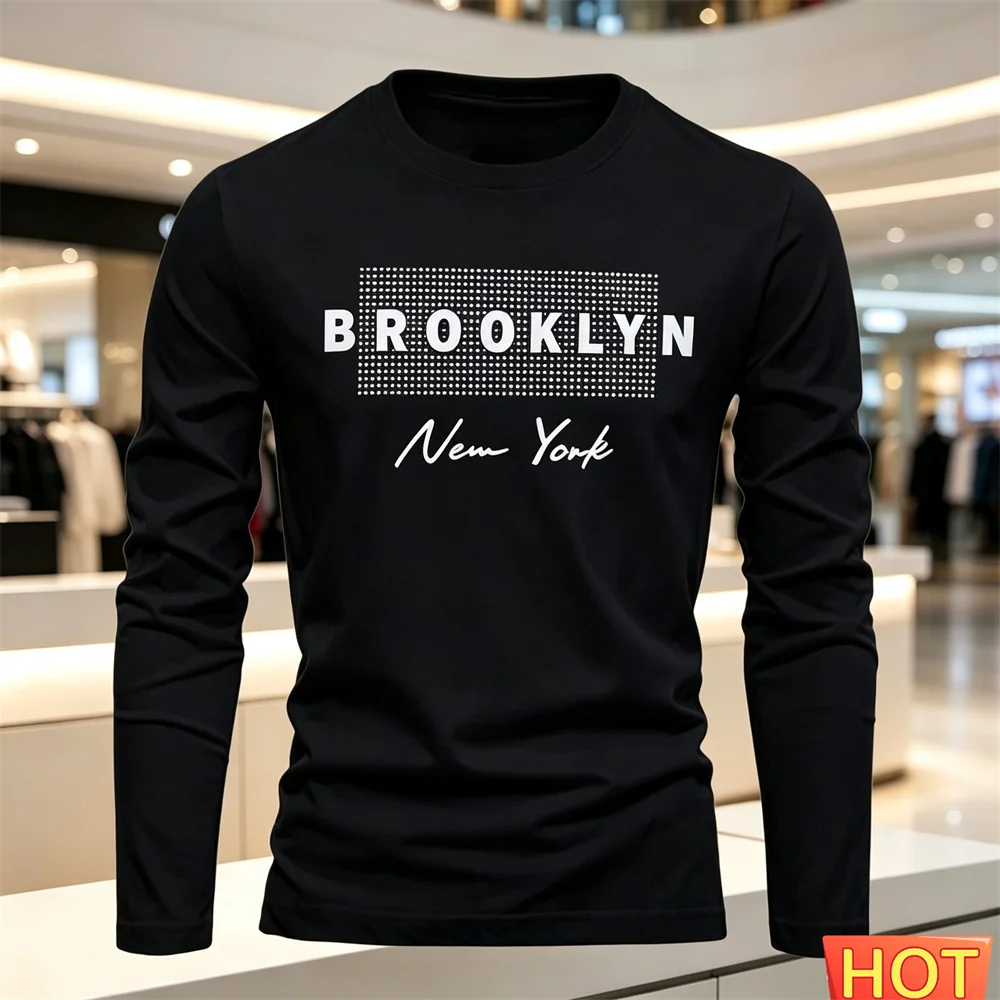 Cotton Comfort Men's Casual Long sleeved T-shirt New Autumn Winter Versatile T-shirt Letter loose men's hoodie tops men clothing - view 2