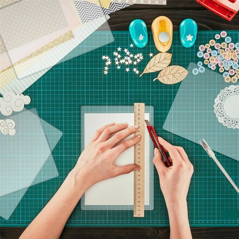 AA01-6枚 クリアアクリルカッティングパッド 8.7 x 6.1インチ クリアカッティングプレート アクリルカッティングパッド エンボス加工 クラフト用