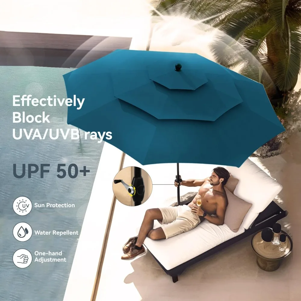 

10ft Outdoor Patio Umbrellas for Outside, 3 Tier Vented Market Table Umbrella Windproof for Backyard, Deck