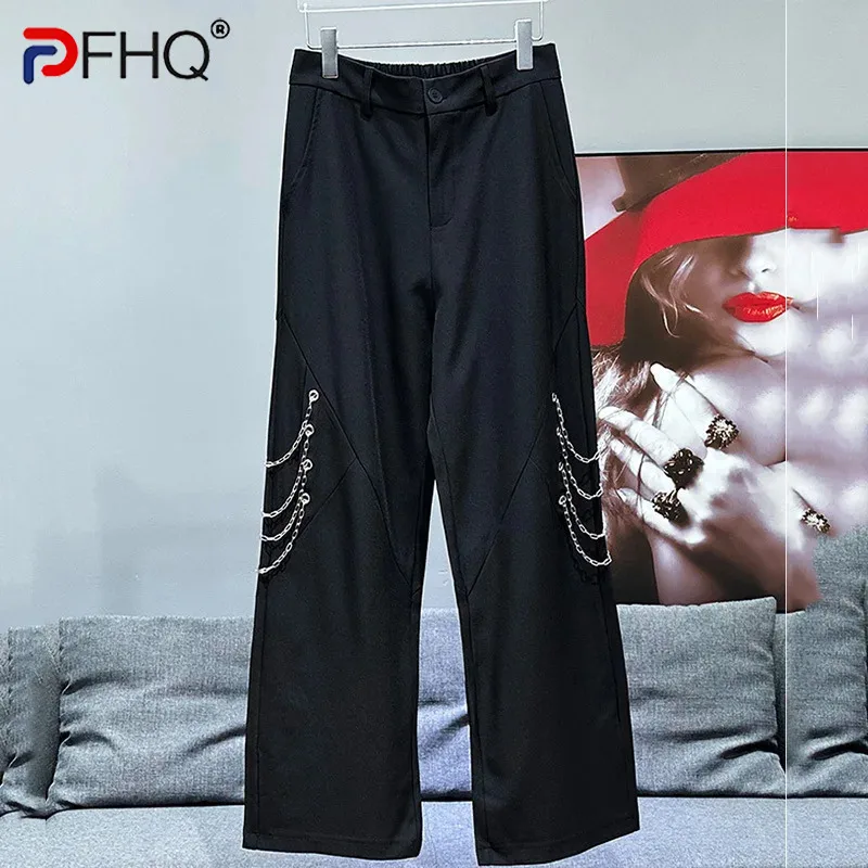 PFHQ Korean Niche Metal Multi Decorative Trendy Straight Leg Pants Fashionable Trend Loose Versatile 2024 Male Trousers 21Z5556