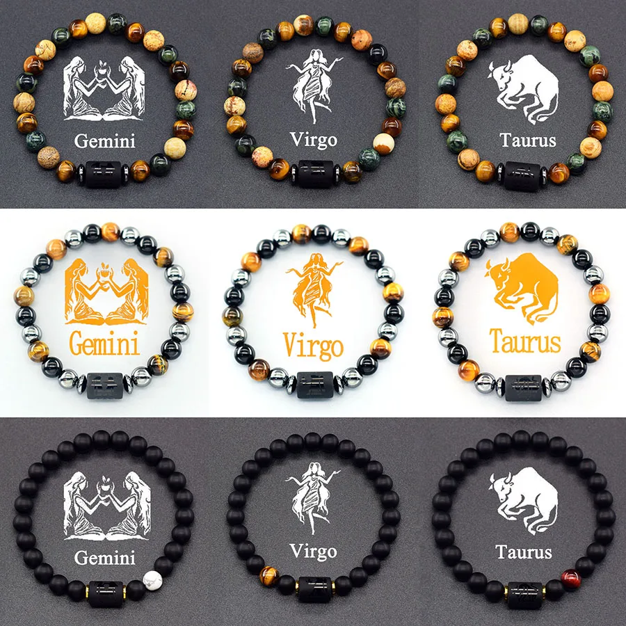 

12 Zodiac Sign Bracelet Homme 12 Constellation Bangle Men Gemini Virgo Leo Libra Bracelet Women Friendship Gift Bracelet on Hand