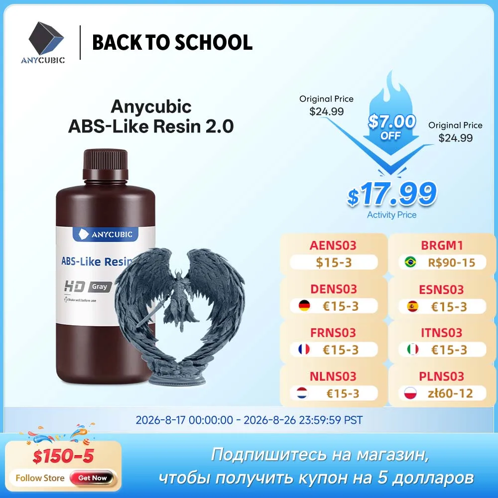 NEW Anycubic 2.0 Resin 3D Printer Photopolymer ABS-Like Resin Higher Toughness & Resilience Fast Curing High Precision Resin
