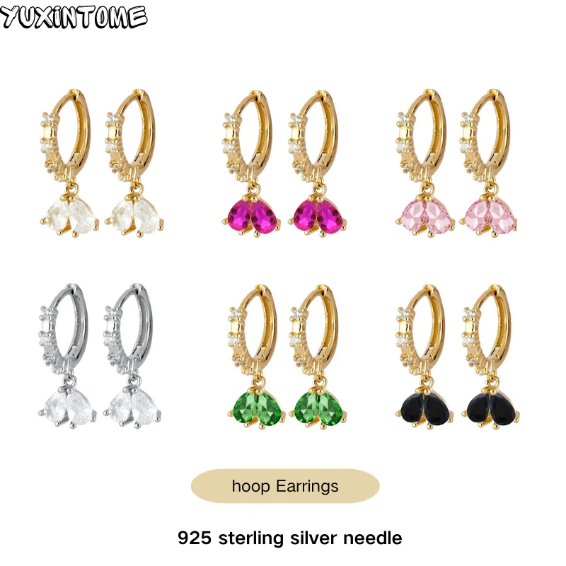 

6-Color Pear Pendant Gold Earrings 925 Sterling Silver Needle Hoop Earrings For Women Exquisite Fashion Wedding Jewelry Gifts