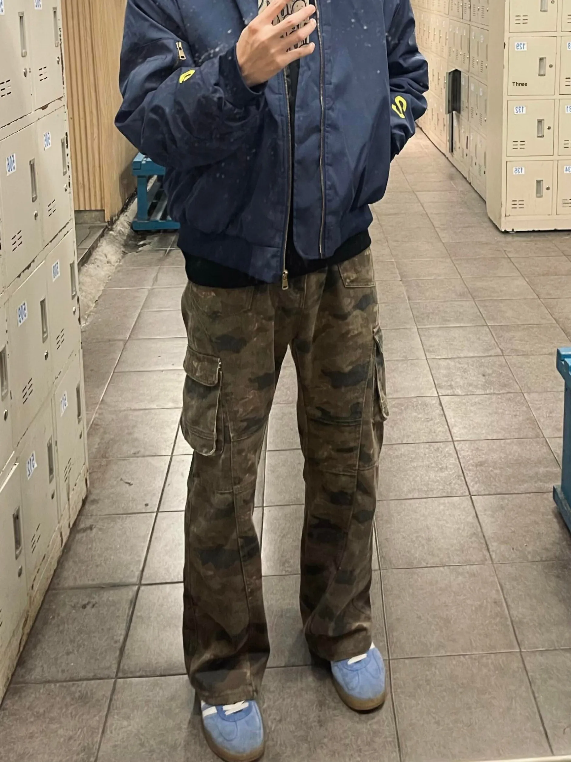 

Cleanfit Sle American High Street Camouflage Wide Leg Workwear Jeans Men Slimming Casual Pants Multiple kets Casual Scene