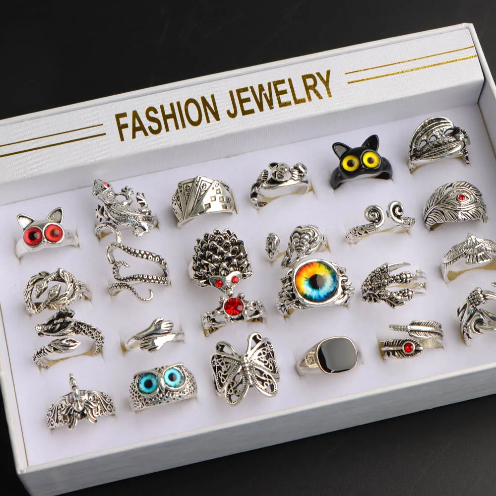 24 قطعة/الوحدة موضة خمر تصميم جديد الشرير القلب الجمجمة العين خواتم الاصبع مجموعة للنساء الرجال مزيج نمط الهيب هوب مجوهرات هدايا الحفلات