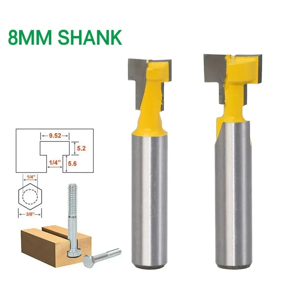 

1PC 8MM Shank Milling Cutter Wood Carving T-Slot Milling Cutter For Wood Router Bit 1/4" Hex Bot Woodworking Tools Router Bit