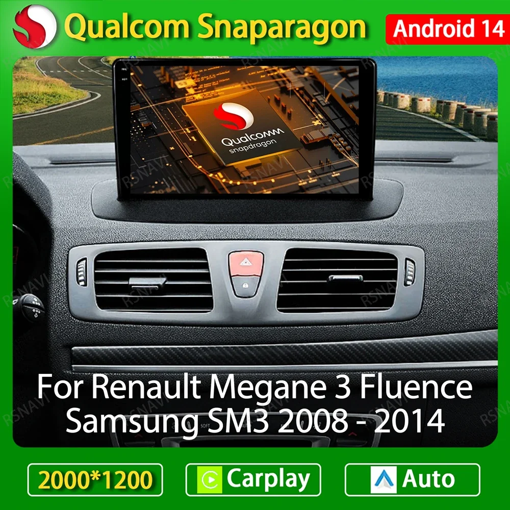 

Автомобильный радиоприемник Android 14 для Renault Megane 3 Fluence Samsung SM3 2008-2017 Мультимедийный видеоплеер CarPlay Auto GPS Navi 4G WIFI